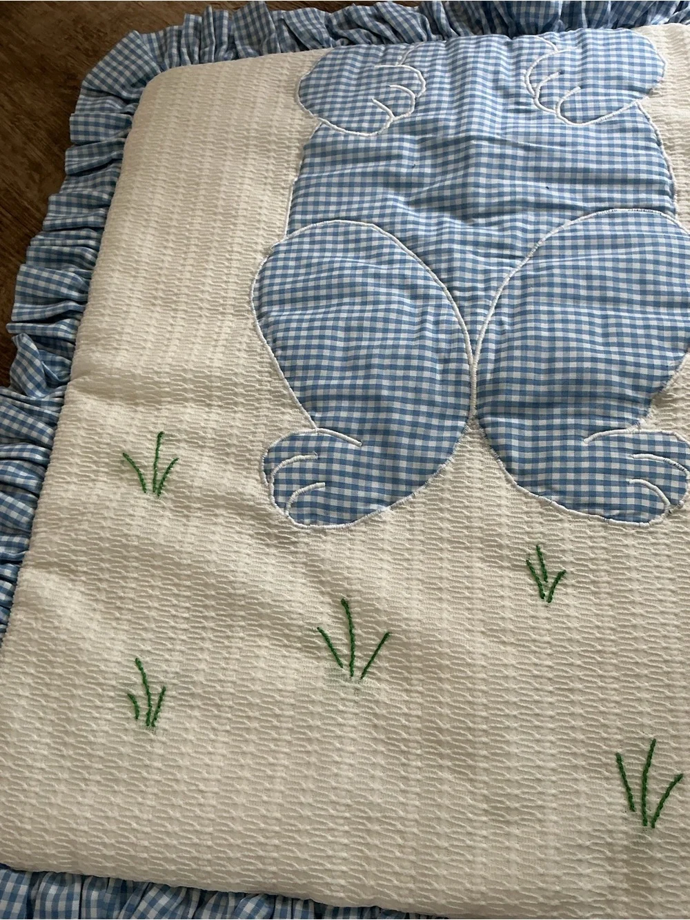 Blue Gingham Bunny Appliqué Baby Quilt adorable handmade 22x24